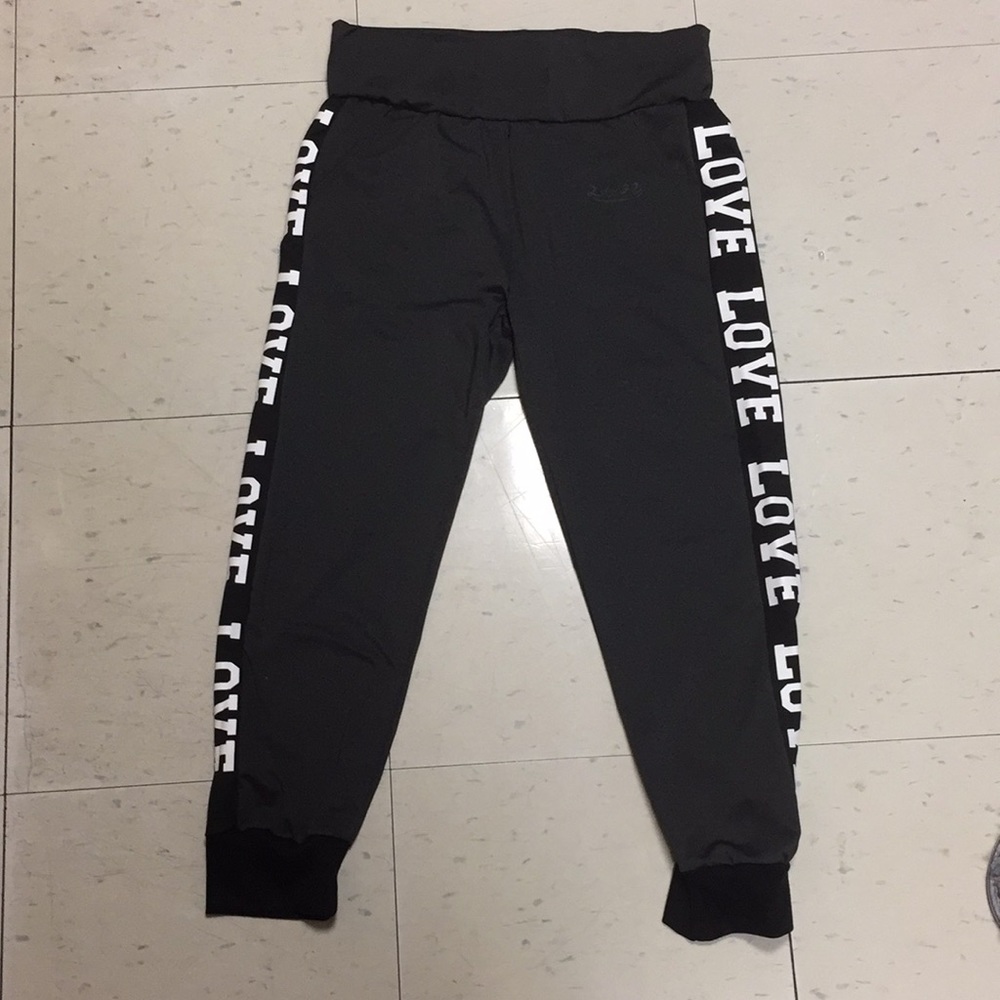 Grey Leggings with Black & White “Love” Details